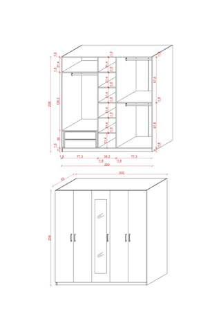 Asra Trend 5 Kapaklı Gardırop G-05 1. Sınıf 2 Çekmeceli Aynalı Elbise Dolabı Sonoma