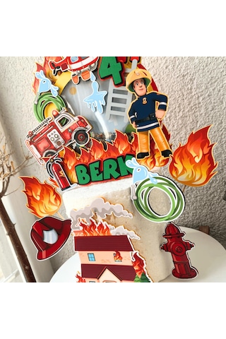 İtfaiyeci Temalı Erkek Çocuk Doğum Günü İsme Özel 3d Pasta Süsü Seti Cake Topper Çocuk