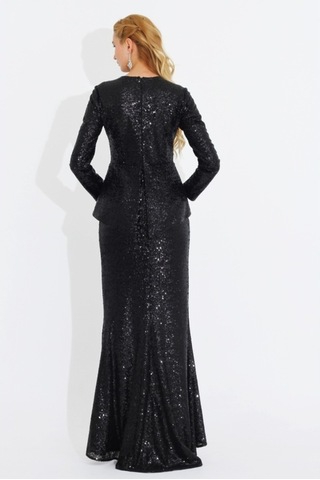 Nidya Moda Büyük Beden Peplum Payet Elbise-4047S Çok Renkli
