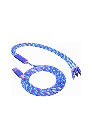 Mufunye Mavi 1.2m Tpe+alüminyum Halkaşar 2.4a Hızlı Şarj Kablosu - /android/type-c Uyumlu, Işıklı, Dayanıklı