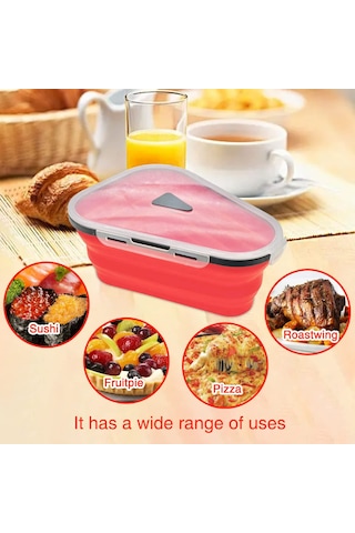 Neevoyu Kırmızı Gıda Kalitesi Silikon Pizza Kutusu - Yeniden Kullanılabilir, 5 Bölmeli, Mikrodalga & Bulaşık Makinesine Uygun, Leak-proof, Foldable Turuncu - Kırmızı