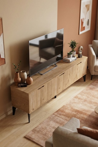 Reyo Falez Royal Tv Sehpası 160 Cm Tv Ünitesi Kapaklı Modern Şık Minimal Salon Konsolu 5093 Meşe Açık Meşe