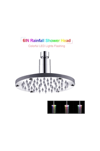 Skycity 15cm Renkli Led Duş Başlığı 6 İnç Yuvarlak Yağmur Şekli, Su Akışı İle Çalışır, Su Sıcaklığı Tespiti Ve Renk Değişimi Özelliği Diğer