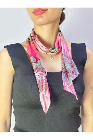 Gönülden Tasarım 110x15 Cm Etnik Desenli Kadın Fular Boyun Bağı Pembe