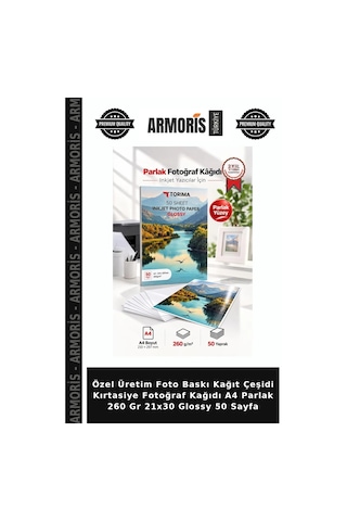 Özel Üretim Foto Baskı Kağıt Çeşidi Kırtasiye Fotoğraf Kağıdı A4 Parlak 260 Gr 21x30 Glossy 50 Sayfa
