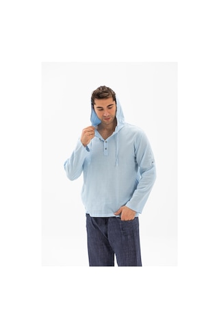 Şile Bezi Kapüşonlu Erkek Sweatshirt Buz Mavi Bmv