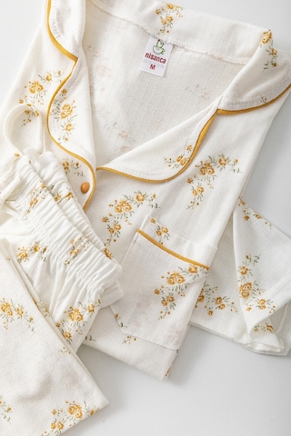 Uzun Kol Gömlek Yaka Kadın Pinterest Pijama Takımı - Mevsimlik Kadın Pijama- Geniş Beden Aralığı Hardal