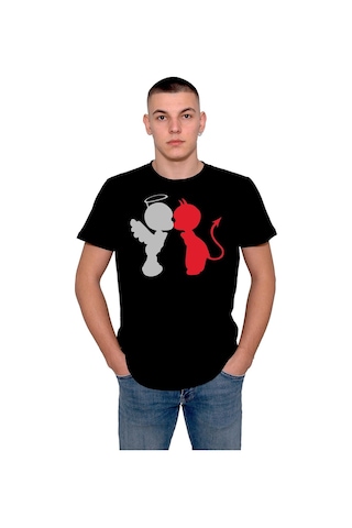 Angel Devil Love Şeytan Melek Aşkı İyilik Kötülük Tişört Unisex T-shirt 001