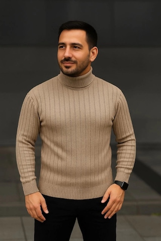Barlashive Erkek Fitilli Kazak Tam Boğazlı Balıkçı Yaka Triko 3'lü Set Bebek Mavisi-bej-siyah Çok Renkli