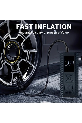 Primepickings Kablosuz Dijital Ekranlı Hava Pompası Portable Araç Bisiklet Motosiklet Ve Toplar İçin Şarj Edilebilir Lityum Pil Usb Type-c Bağlantılı