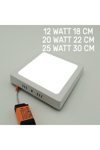 Kare Sıva Üstü Led Panel Armatür Trafolu Beyaz Gün 12/20/25W Beyaz