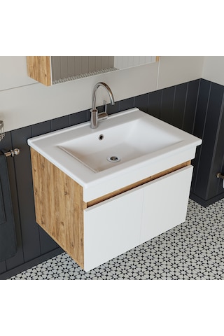 Roomart '' Lavabolu '' Atlantik-beyaz Mat Mdf 65 Cm Banyo Alt Dol Atlantik Çam - Beyaz