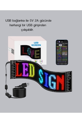 Rgb Led Panel Usb Güç Girişli, Gıf Ve Yazı Gösterimli Akıllı Ekran Renkli
