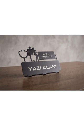 Kişiye Özel Hediyelik Aile Hekimi Doktor Sağlık Çalışanları Tasarımlı Metal Masaüstü İsimlik Siyah