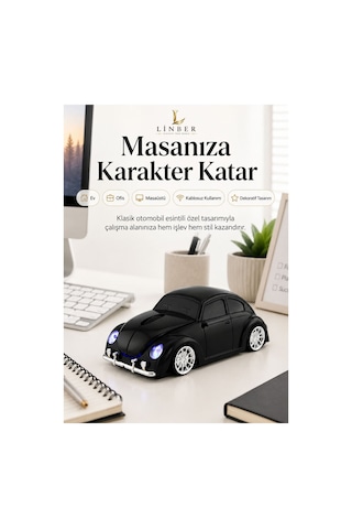 Klasik Siyah Beetle Vosvos Tasarımlı 2.4g Kablosuz Mouse Usb Alıcılı Araba Şeklinde Optik Mouse Çok Renkli Diğer