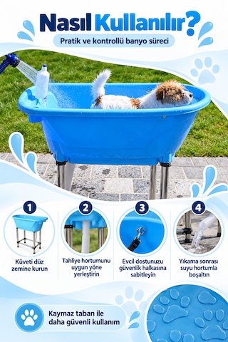 Showtech Handy Tub M Taşınabilir Kedi Köpek Küveti 96cm X 50cm X91cm Mavi