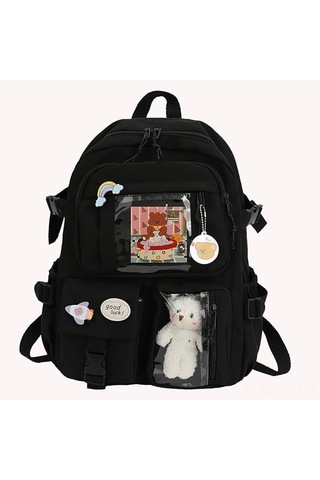 Moveevo Kadınlar İçin Sıfır Nylon Çift Omuzlu Sırt Çantası, Fashion Stili, 40x30x11 Cm, Siyah, Planda Desen, Çalışma/okul Kullanıma Uygun Siyah