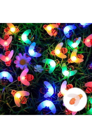 Borayris Güneş Enerjili Solar Dekoratif 9.5 Metre Çok Renkli 50 Bal Arısı Led Dış Mekan Bahçe Ve Balkon Aydınlatması