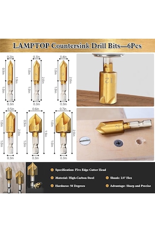 Sointeresting 28 Parça Ağaç İşleme Pah Delme Aletleri, Havşa Ucu, Ahşap Tapa Kesici Matkap Ucu Seti Dahil