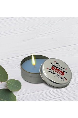 Bk Gift Kimseyi Tanımadım Ben Tasarımlı Silver Metal Kutuda Kokulu Mum-4, Ev Hediyesi, Arkadaşa Hediye, Kokulu Mum Sarı