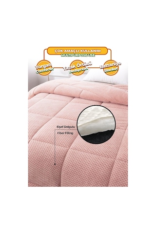 Ultra Yumuşak Çift Taraflı Wellsoft Peluş Yorgan Çift Kişilik Yıkanabilir 200x220 Cm Pudra Pudra