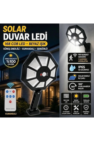 168b Solar Led Büyük Dış Mekân Lambası, Hareket Sensörlü, Kumandalı, 3 Modlu Ultra Parlak Cob Işık, Diğer