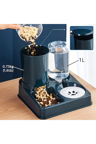 Ecronicword 2'si1 Arada Otomatik Evcil Hayvan Su Çeşmesi Besleyici Kedi Köpek