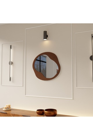 Dekoratif Pleksi Aynalı Ahşap Duvar Dekoru Kahverengi