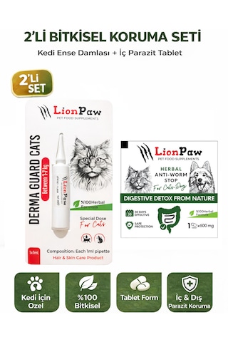 2'li Set Kedi İç Dış Parazit Bitkisel 1 Damla Ve 1 Tablet Seti