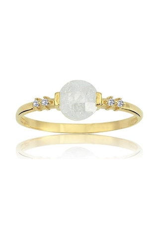 Altın Yüzük - 14 Ayar Altın Yuvarlak Beyaz Kristal Minimal Kadın Yüzük - Doğum Günü Hediyesi Yüzük Sarı Altın