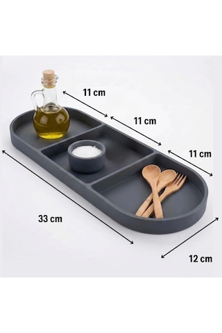 Çok Amaçlı 3 Bölmeli Gri Silikon Altlık Yağdanlık Ve Sunum Organizeri Bx40 19 x 7 CM