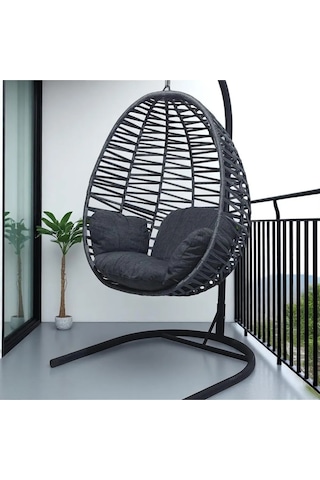 Armut Salıncak Tek Kişilik Makrome Ip Örgü Bahçe Balkon Ev Salıncağı Gri