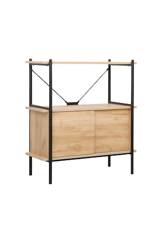 Retro 2 Raflı Sürgü Kapaklı Metal Kitaplık - Ceviz/siyah 80x92x40 Cm Ceviz - Siyah
