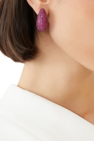 Pave Dome Earrings, Kristalli Kup Tarzı Küpe Pembe