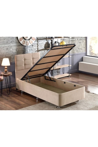 Nironyatak Niron Polo Baza Ve Başlık Seti - 90X190 Cm Tek Kişilik Sütlü Kahv