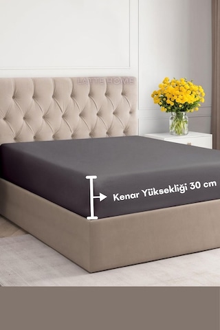 Antrasit Renkli %100 Pamuklu Penye Kumaş Fitted Lastikli Çarşaf Antrasit