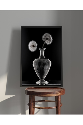 Tablo Ahşap Çerçeveli Tablo Çerçeveli Poster Siyah Vazoda Karahindiba Çiçeği Tablosu