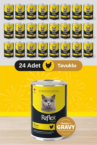 Reflex Plus Sos İçinde Et Parçacıklı Tavuklu Yetişkin Kedi Maması 400g X 24 Adet