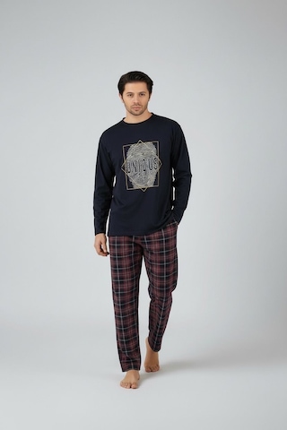 Lukitus Uzun Kol Sıfır Yaka Pamuklu Erkek Pijama Takımı Siyah Vlknekose Siyah