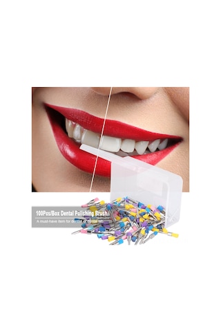 Samdoo Renkli Nylon Diş Fırçalari Seti - Beyazlatma Ve Parlatma İşlevi - Diş Hekimi Ve Laboratuvar Kullanımi - 100 Adet Kutulu