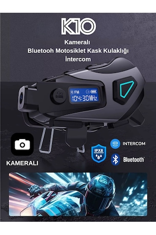 K10 Dvr Kameralı İntercom Bluetooth Motosiklet Kask Kulaklığı Kameralı İntercom Kulaklık