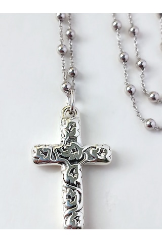 Top Zincirli Bombe İşlemeli Haç Tasarım Gümüş Erkek Kolye