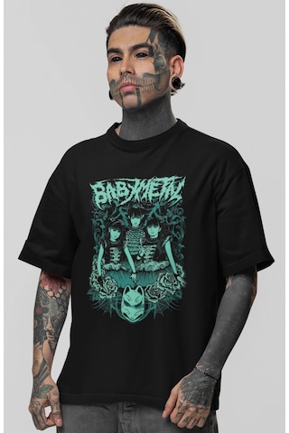 Sevbano Babymetal Rock Metal Müzik Grubu Baskılı Unisex Oversize Tişört Siyah