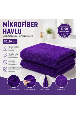 Naturıca Mikrofiber Havlu Kuaför Berber 6 Adet 50x90 Mor