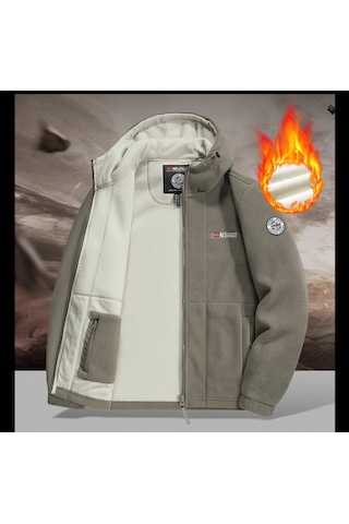 Snapbuy Kapüşonlu, Polar Erkek Ceket Haki Yeşil