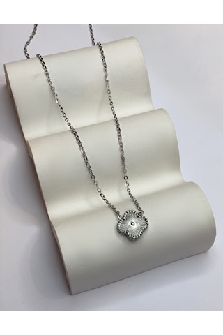 Kadın Minimal Yonca Model Çelik Kolye Silver