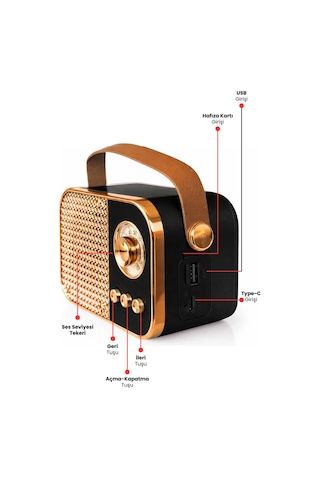 Nostaljik Bluetooth Hoparlör Bluetooth 5.2 Usb & Tf Kart Destekli Led Taşınabilir Speaker