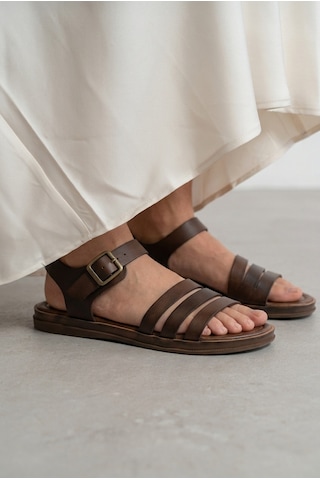 Giamgia Store Giamgia Kahverengi Kadın Düz Taban Bilekten Ayarlamalı Klasik Sandalet-2410