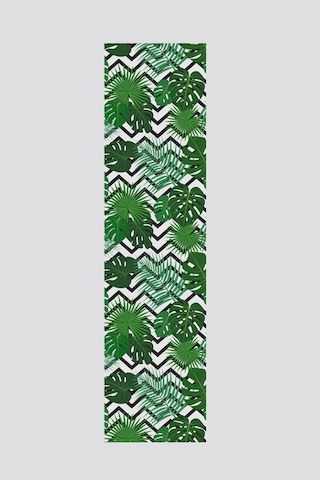 Yeşil Siyah Tropikal Zikzak Yaprak Desenli Runner 40x140cm Yeşil