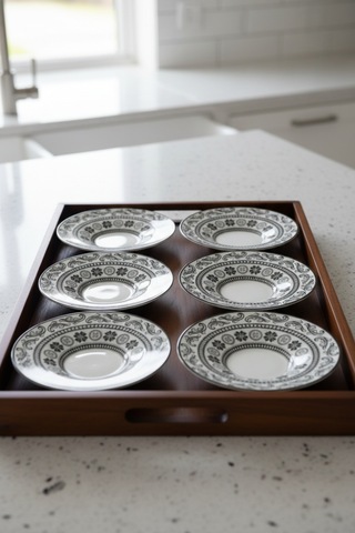6 Kişilik Mavi Lacivert Çiçek Desen Yaldızlı Çay Tabağı 12cm Beyaz